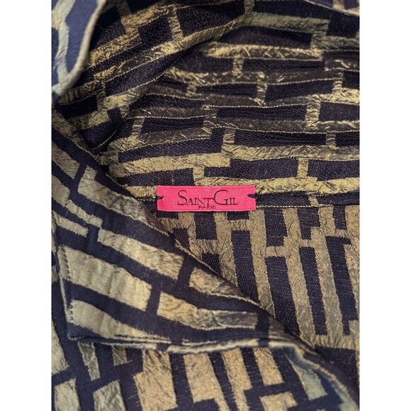 Saint Gil Womens Jacket Green Abstract Jacquard One Button 3/4 Sleeve Classic XL - Picture 3 of 12